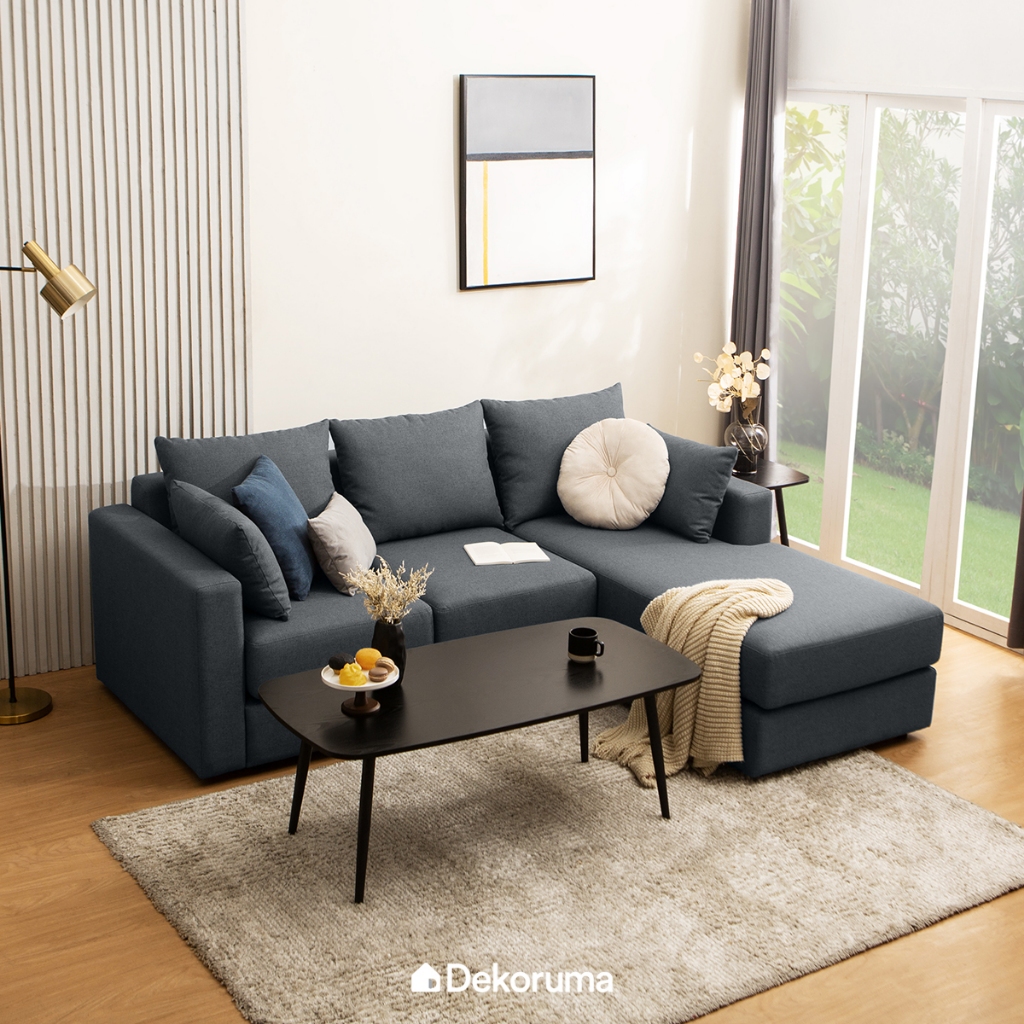 Dekoruma RICHI Sofa L / Sofa Panjang L / Sofa Bed Kain - Abu-abu Tua