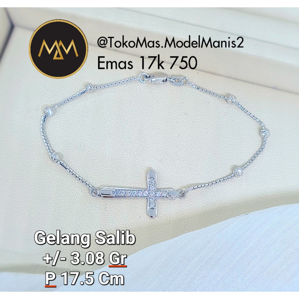 Gelang Salib Santa Italy Candy Putih 750 kadar 17k
