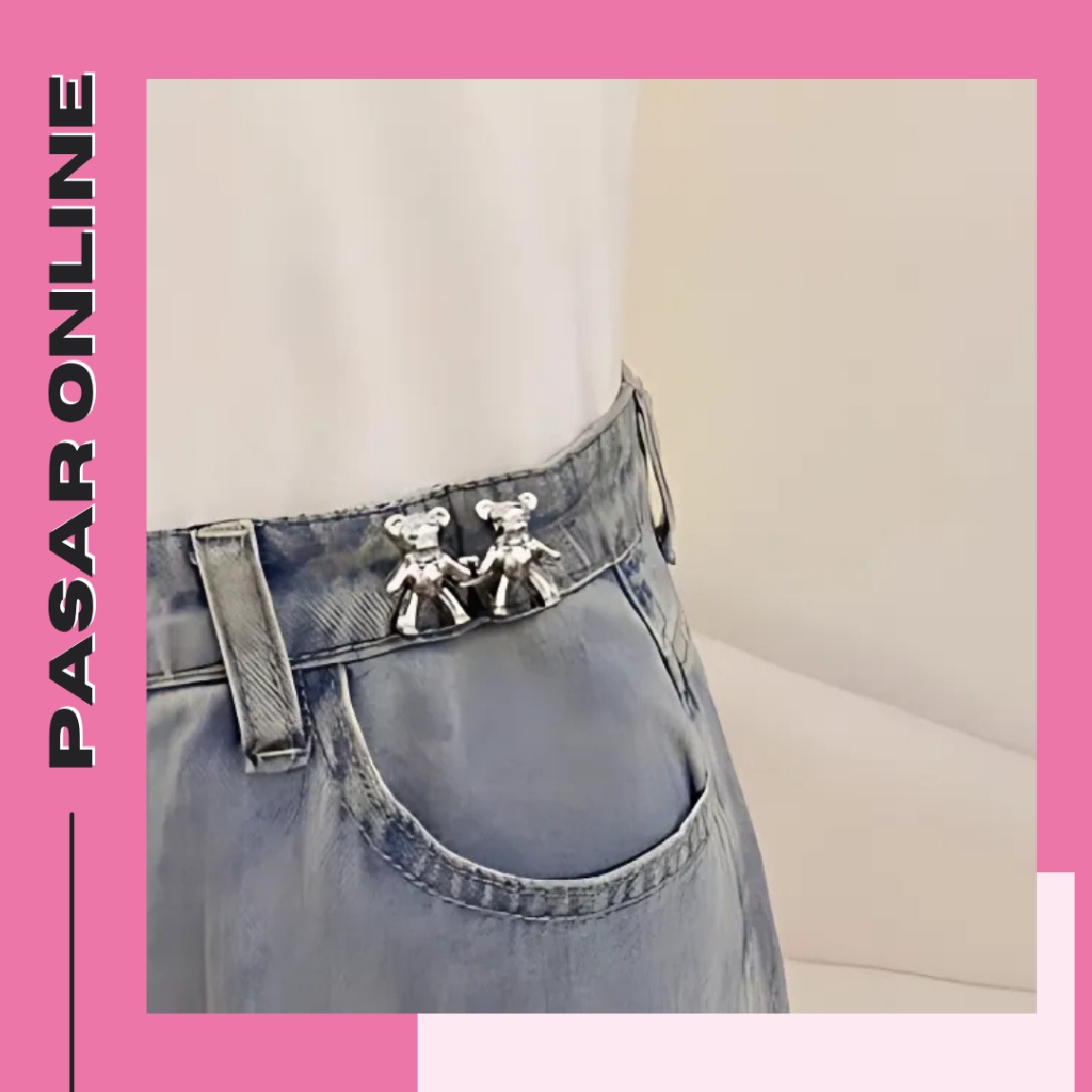 kancing jeans bentuk beruang Bahan Metal Dapat Dilepas Kancing Jeans Metal Bebas Jahit 2Pcs Cute Bea