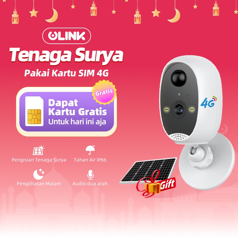 ULINK C4 Kamera CCTV Tenaga Surya Outdoor 4G Luar Ruangan Tanpa WiFi Tanpa Kabel Color Night Vision 