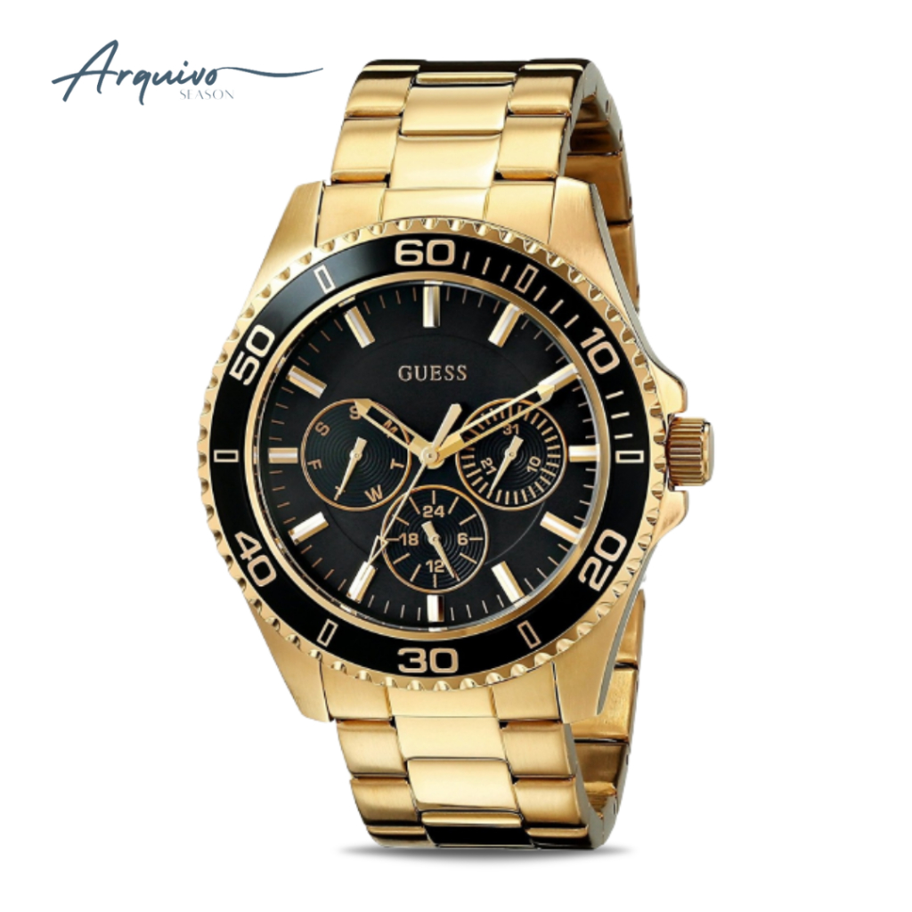 Jam Tangan Guess Unisex Chronograph Mewah Gold Stainless Steel Sporty Original W0231L3