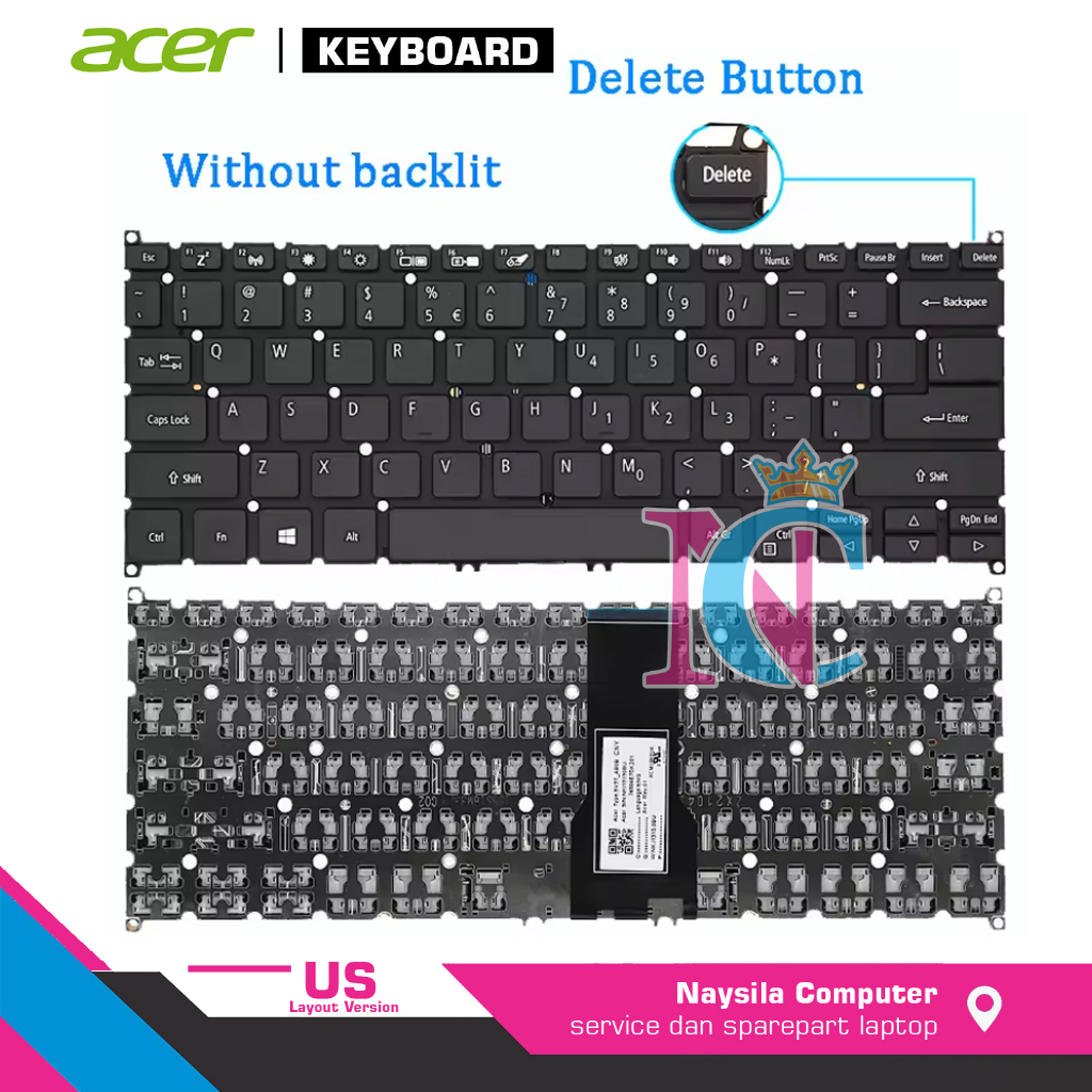 Keyboard Acer Spin 3 SP314-51 SP314-52 SP314-53 SP513-52 SP513-53 (tombol delete)