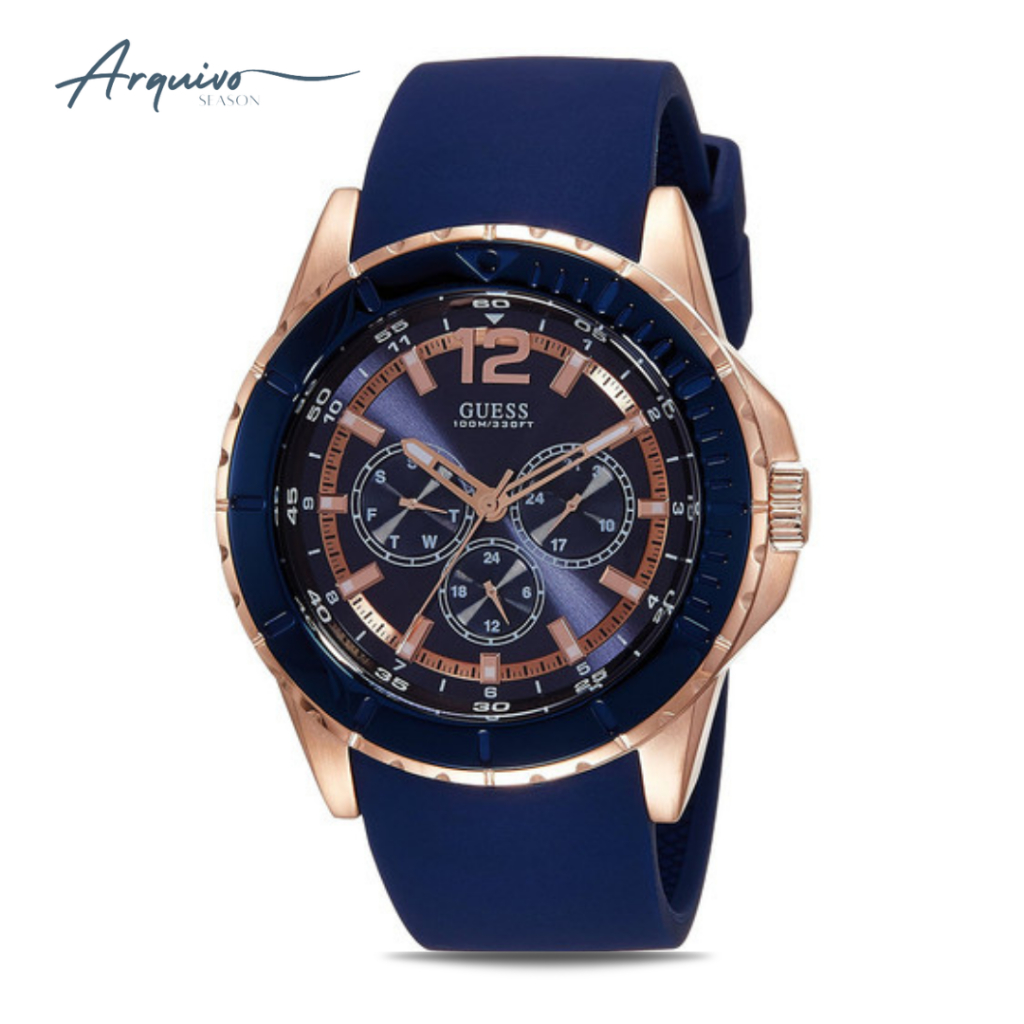 Jam Tangan Guess Pria Maverick Chronograph Blue Rubber Casual Sporty Original W0485G1