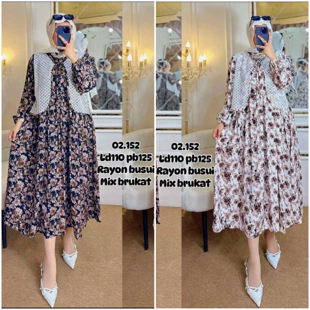 MIDI DRESS RAYON/MIDI DRESS TERBARU MOTIF BUNGA COKLAT/MIDI BUSUI FRIENDLY RAYON PREMIUM//GAMIS RAYO