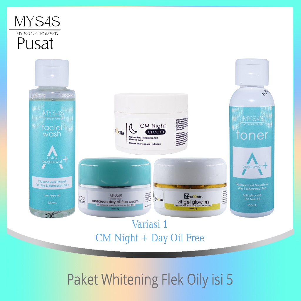 MySAS Skincare Paket Whitening Flek Oily isi 5