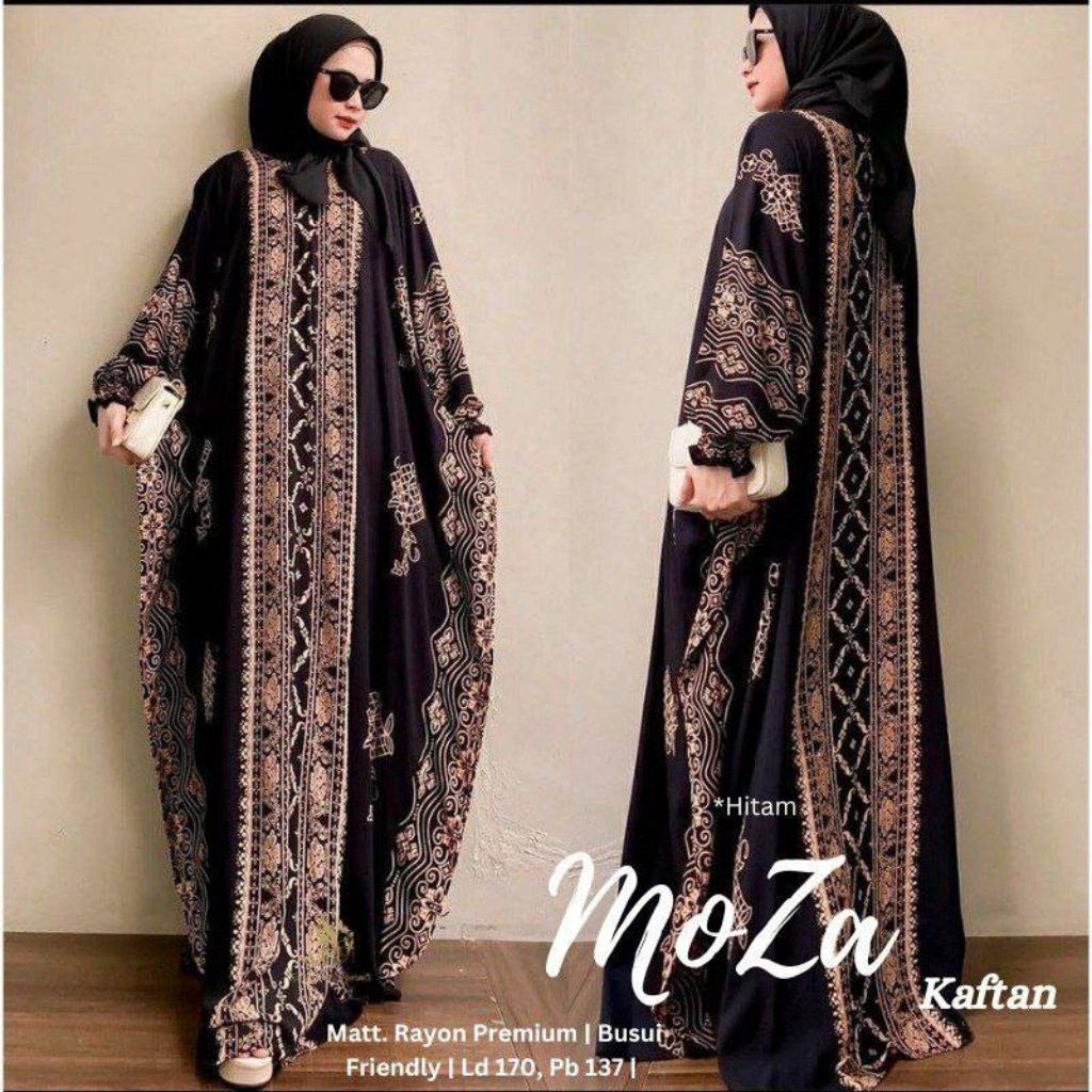 Moza Kaftan Mewah Super Jumbo Gamis Wanita Muslimah kekinian Resleting Depan Busui viral Dress Lebar