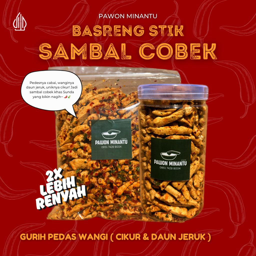 

Basreng Stik Sambal Cobek Medok - Pedas Gurih Wangi ( Cikur & Daun Jeruk ) by Pawon Minantu