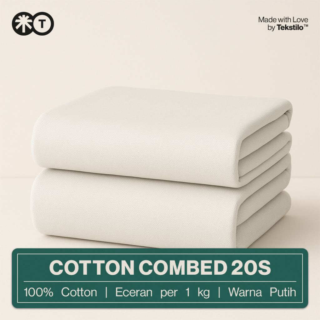 TEKSTILO Kain Cotton Combed 20s 1 kg Eceran – Bahan Kaos Katun Premium Kiloan -  Warna Putih
