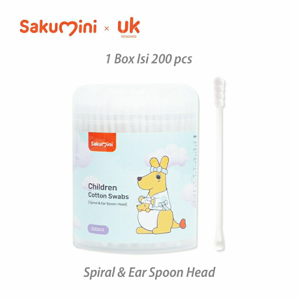 Sakumini Cotton Swab 200 Stick Spiral & Ear Spoon Head | Baby Cotton Bud Sakumini | Cotton Bud Bayi 