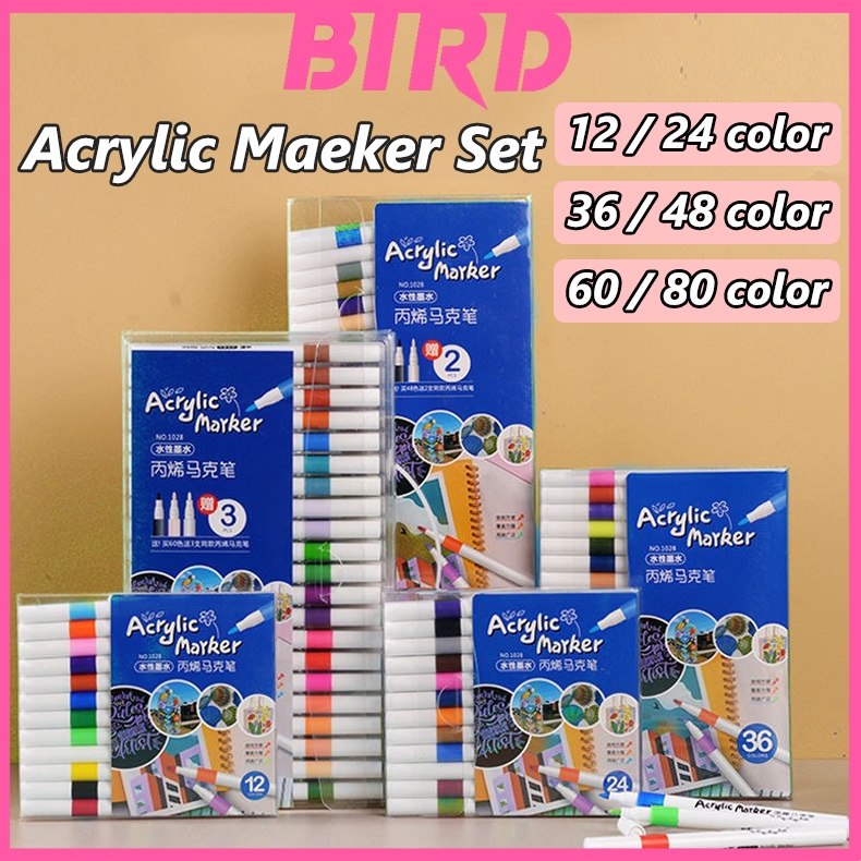 

BirdToys 12/48/36 Spidol Acrylic Painter Acrylic Marker Set Spidol Akrilik DIY Painting Spidol Pastel Pulpen Drawing Warna