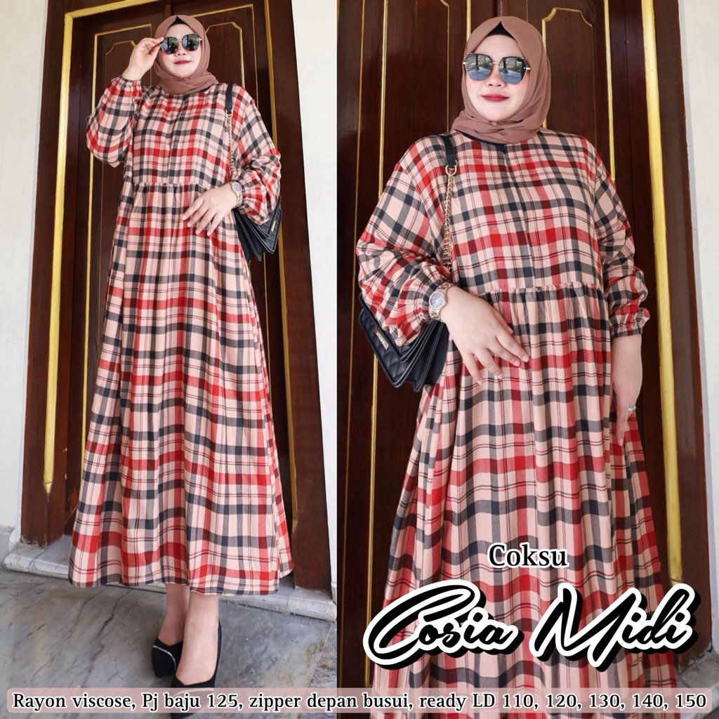 BELLE COSIA DRESS MID Superjumbo Oversize baju lebaran 2025 motif kotak kotak Gamis Wanita Jumbo Pre