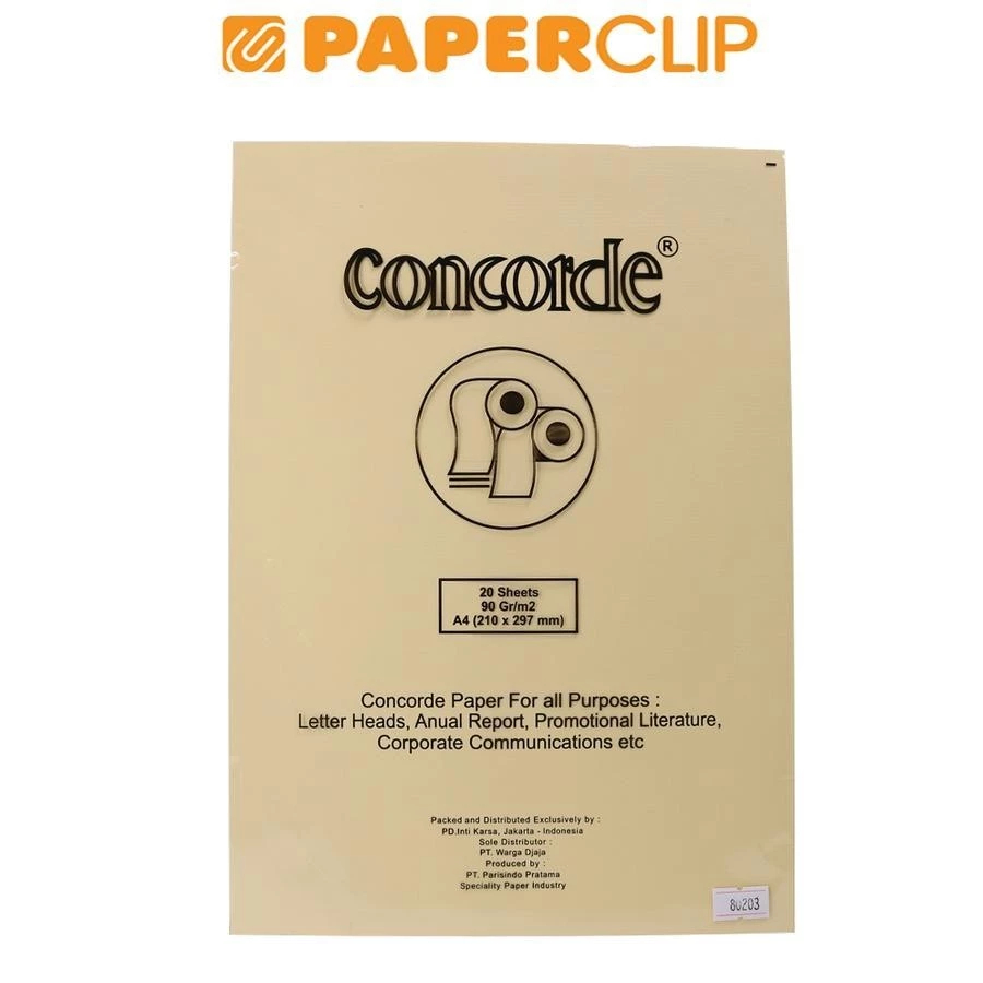 

CONCORDE Kertas 90GR A4 C.80203 Cream 20LBR / Kertas Concorde 80203 A4 90G ISI 20 Lembar