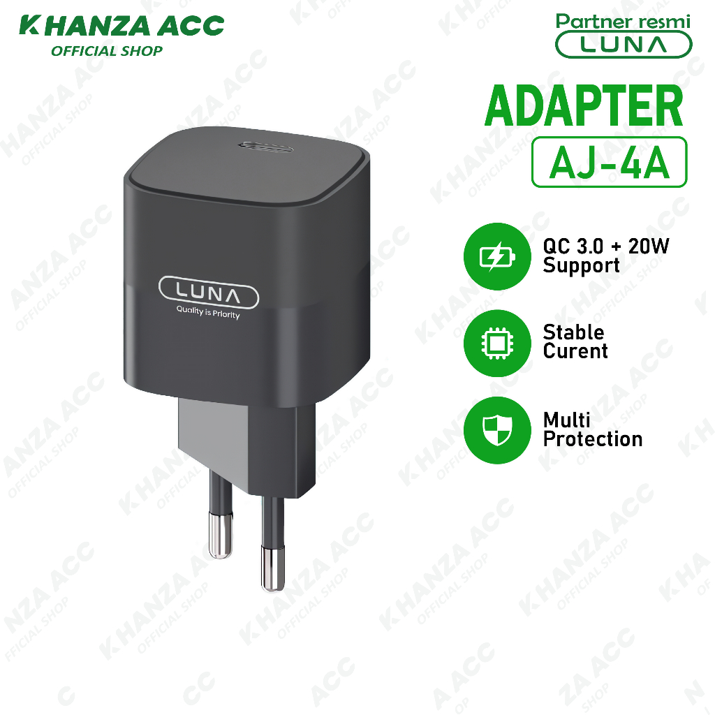 LUNA AJ-4A Charger Fast Charging 20W QC 3.0 Suport Port Type C