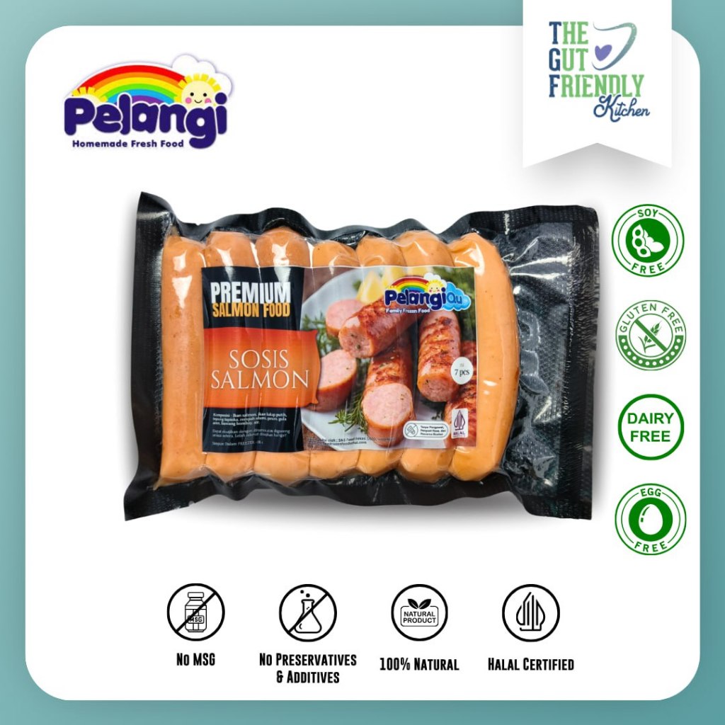 

PELANGI - Sosis Salmon Soy Free, Gluten Free, Dairy Free, Egg Free, Halal Non MSG & Non Pengawet