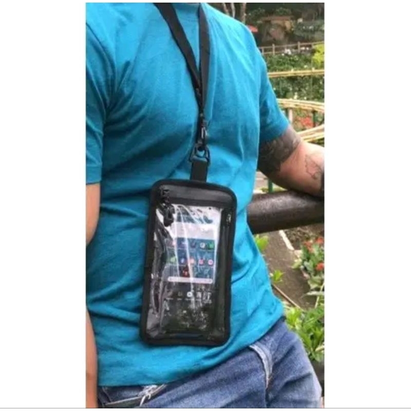 Sako Gantung Leher - Dompet Hp Pvs (MIKA) Hanging Wallet Bahan Bimo Selempang Hitam Pria, Dapat Mena