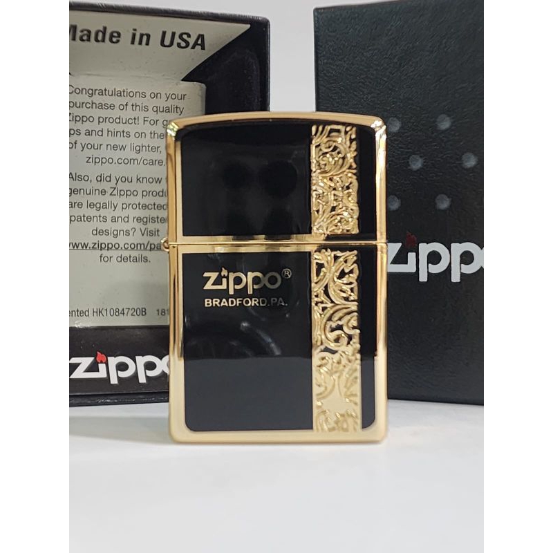 Original Zippo Logo Black Gold Plated 2 sisi
