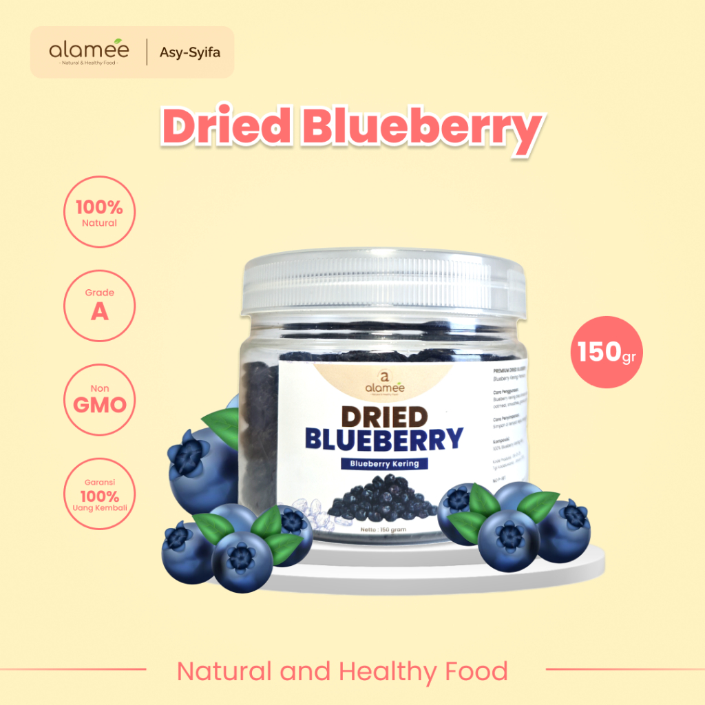 

ALAMEE Blueberry Kering Cemilan Buah Sehat Dried Fruit Blueberry Cemilan Rendah Kalori 150gr