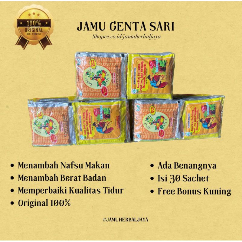 

JAMU GENTA SARI ORIGINAL 100% (ISI 30 SACHET + FREE BONUS KUNING)