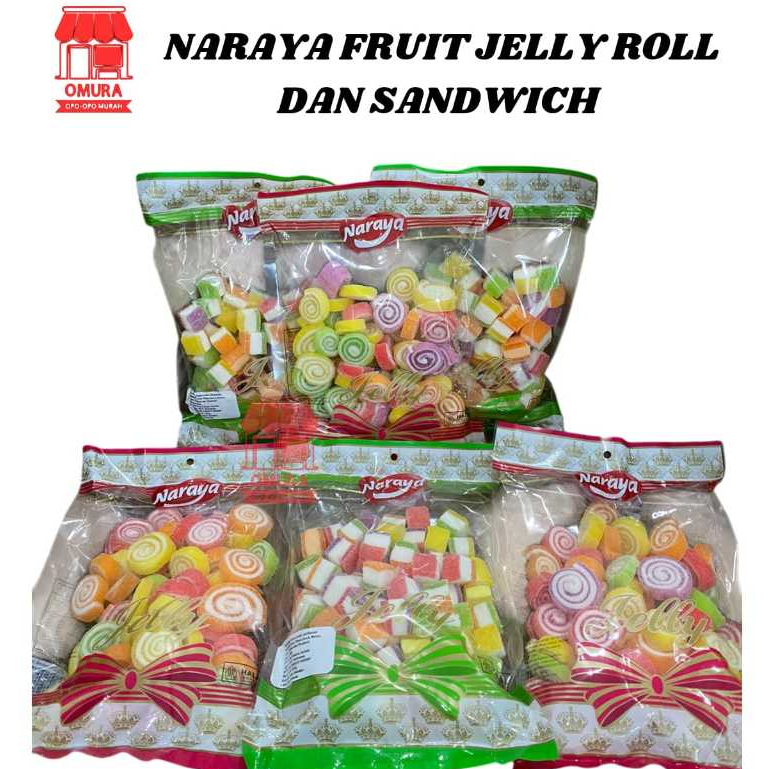 

NARAYA FRUIT JELLY ROLL DAN SANDWICH 400GR FOOD JELLY CANDY SNACK