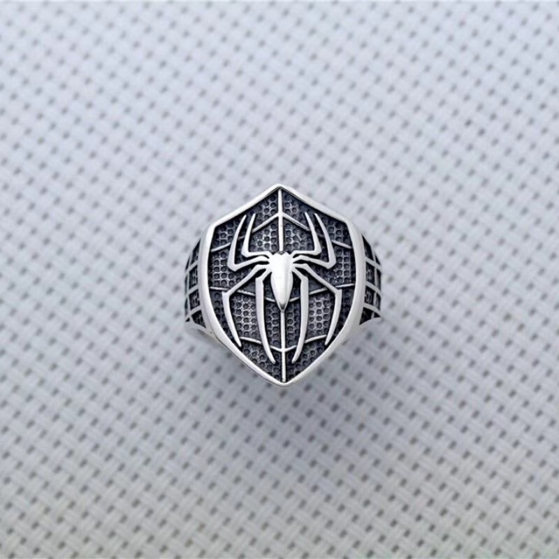 Cincin Logo Spider Man / Cincin Laba Laba Kecil Marvel Ukuran Dapat Disesuaikan / Spider On Web Silv