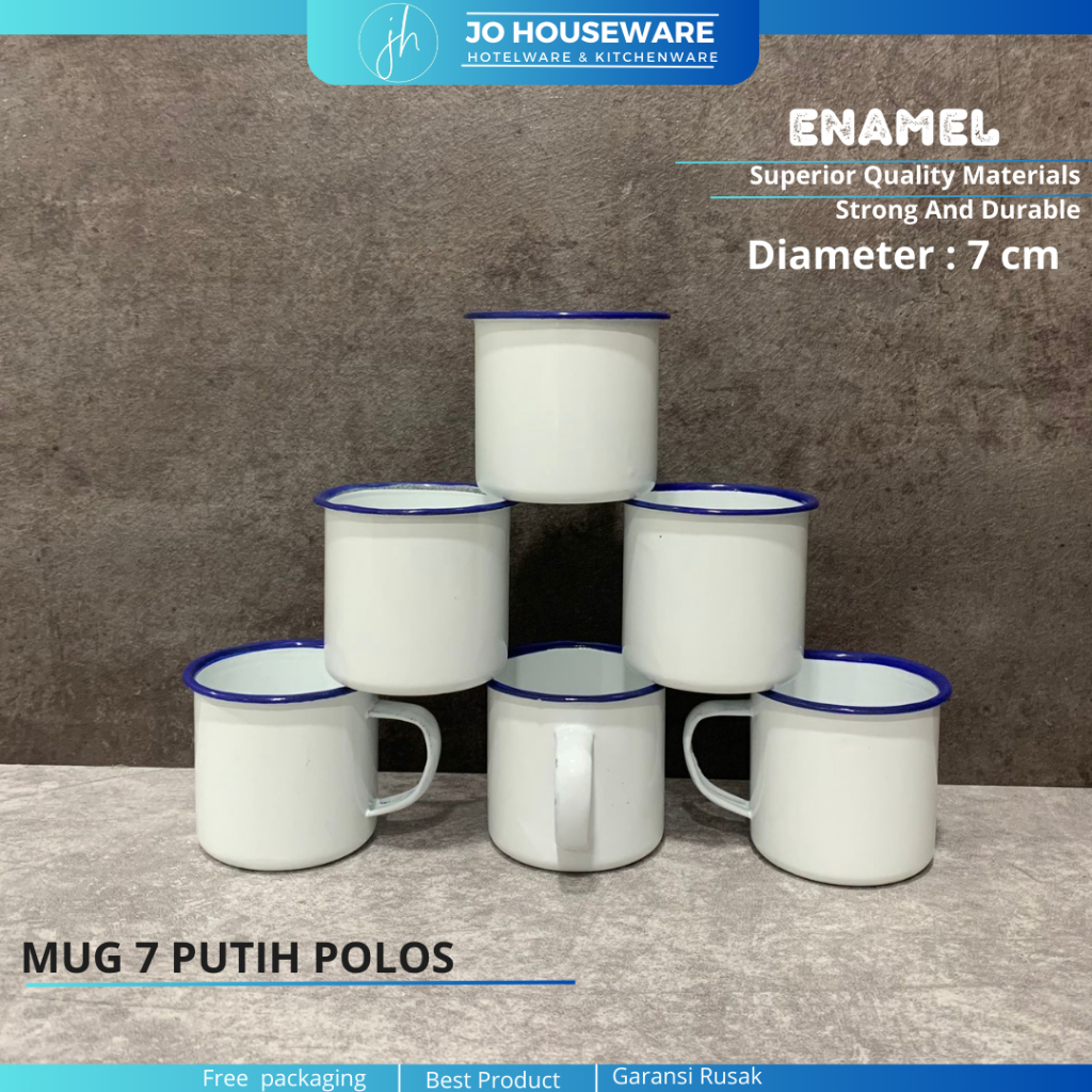 Mug 7 putih polos diameter 7cm / gelas mug bahan enamel