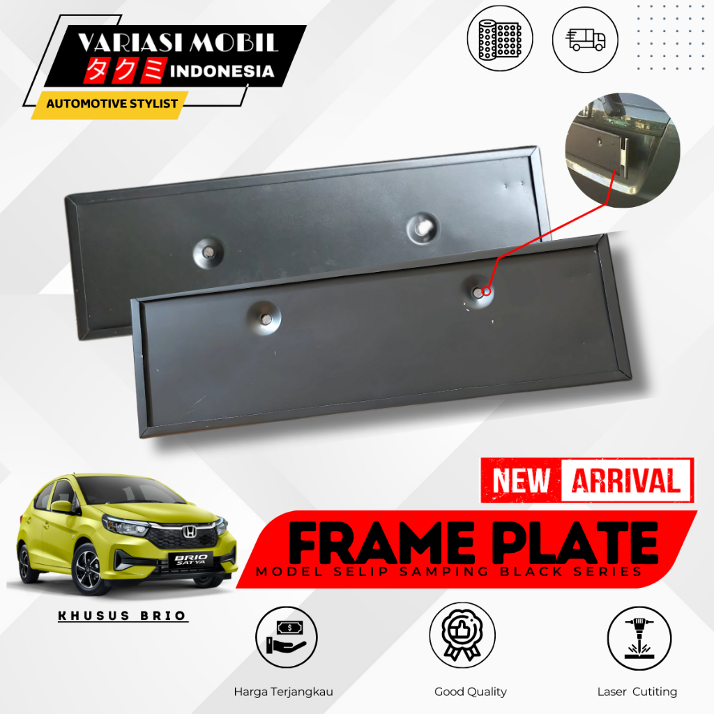Tatakan Dudukan Plat Nomor Mobil Brio Model Selip Samping
