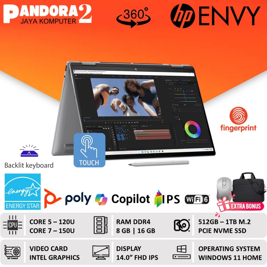 HP ENVY X360 14 Intel 10-Core 7 150U 1TB SSD 16GB 2-in-1 Laptop Touchscreen IPS FHD