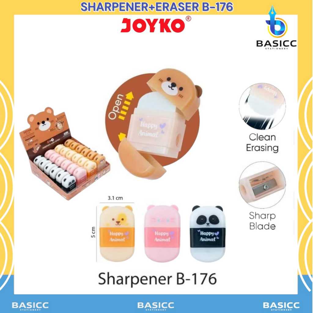 

Joyko Sharpener + Eraser Rautan dan Penghapus ER B-176 Happy Animal | @1Pcs