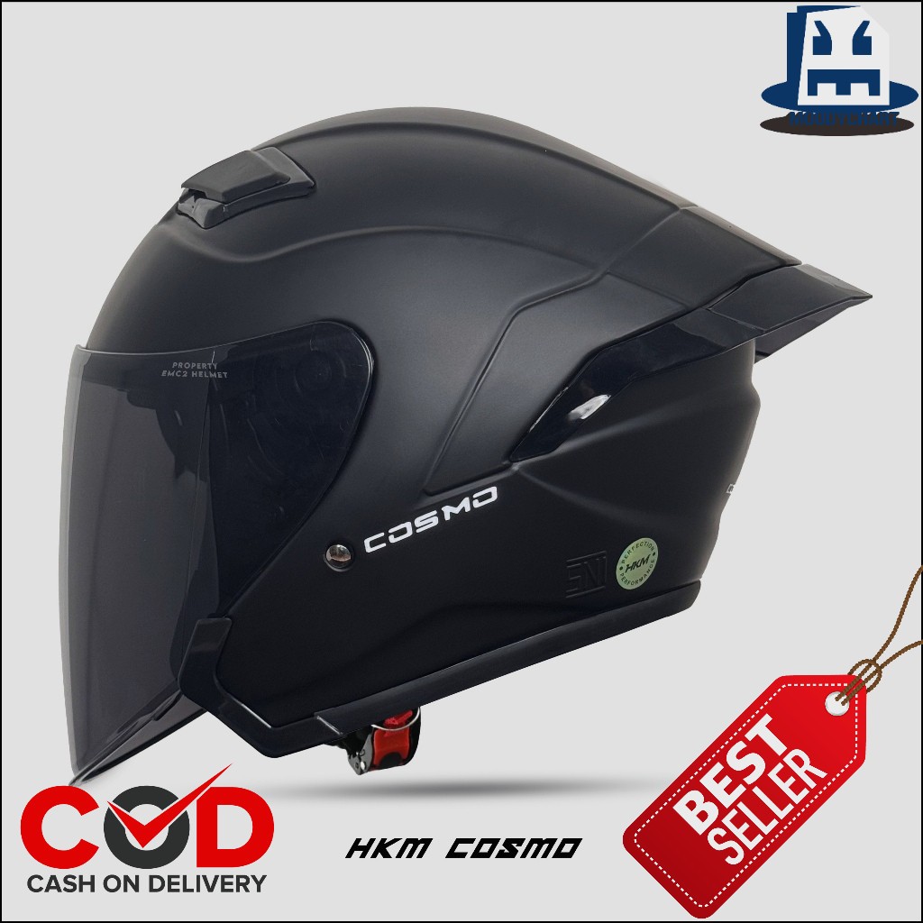 Helm Hallface HKM Cosmo kaca hitam + spoiler Untuk Pria Dan Wanita Dewasa SNI