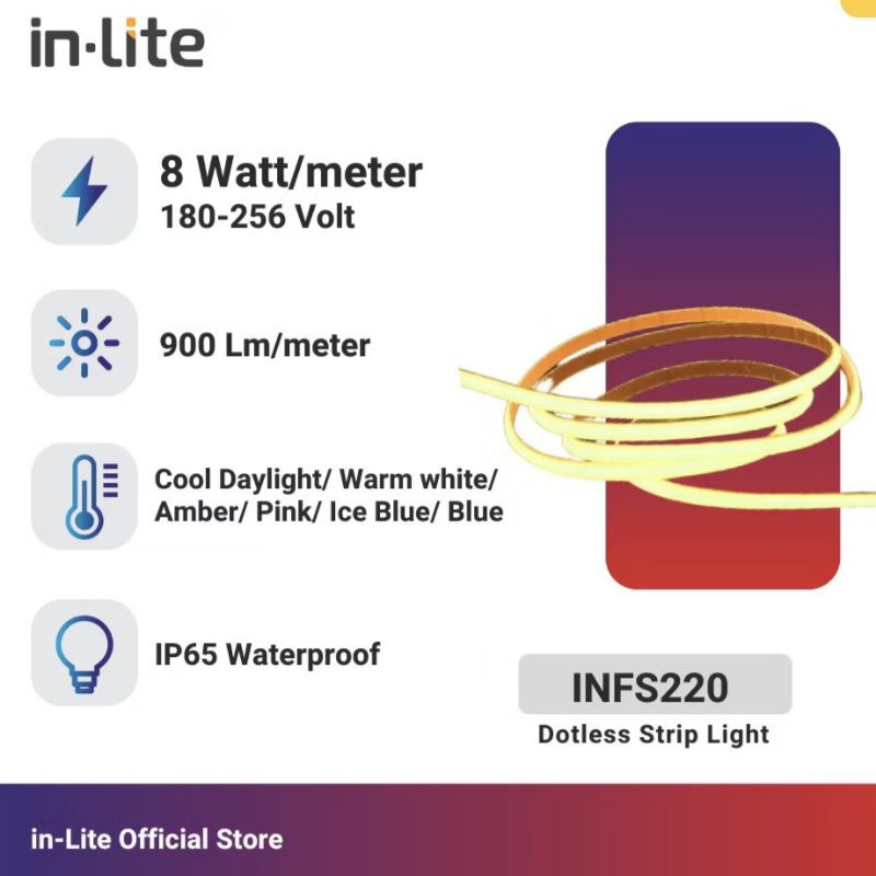 Inlite INFS220 LED Lampu Strip Light Dotless 8 Watt HARGA PER METER