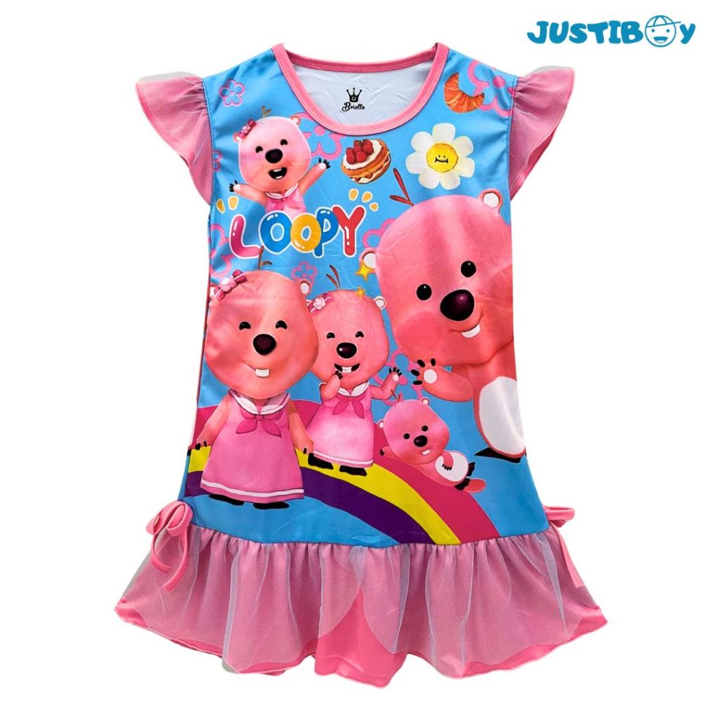 Dress Anak Perempuan Pororo Loopy Lengan Ruffle Umur 4 - 10 Tahun [JULIA]