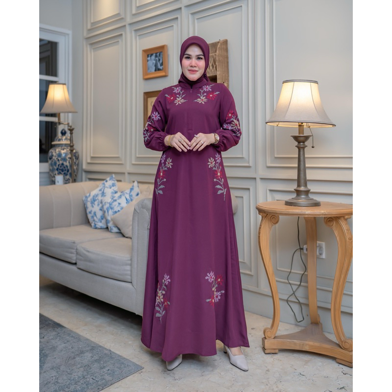 GAMIS ARRAYA BORDIR TERBARU Arraya Drees Motif Bordir Bunga Terbaru Abaya Bordir Gamis Raya Gamis Bo