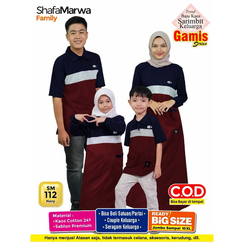 SHAFAMARWA Series Gamis Sarimbit Keluarga Couple Set Keluarga Ibu Gamis Anak Gamis Kaos Ayah Anak Co