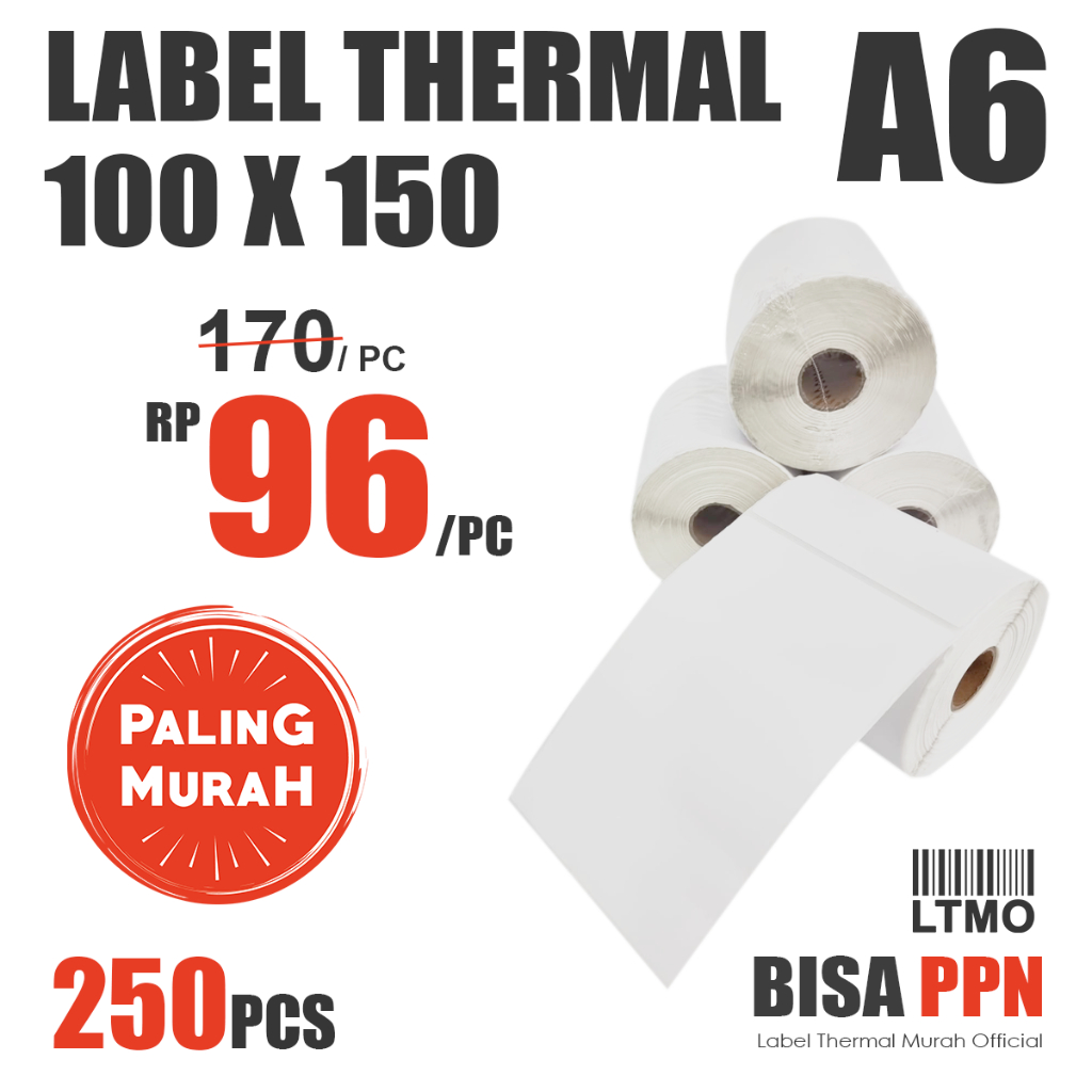 

InJO Label Barcode MURAH 100 x 150 A6 kertas stiker thermal 250 pcs