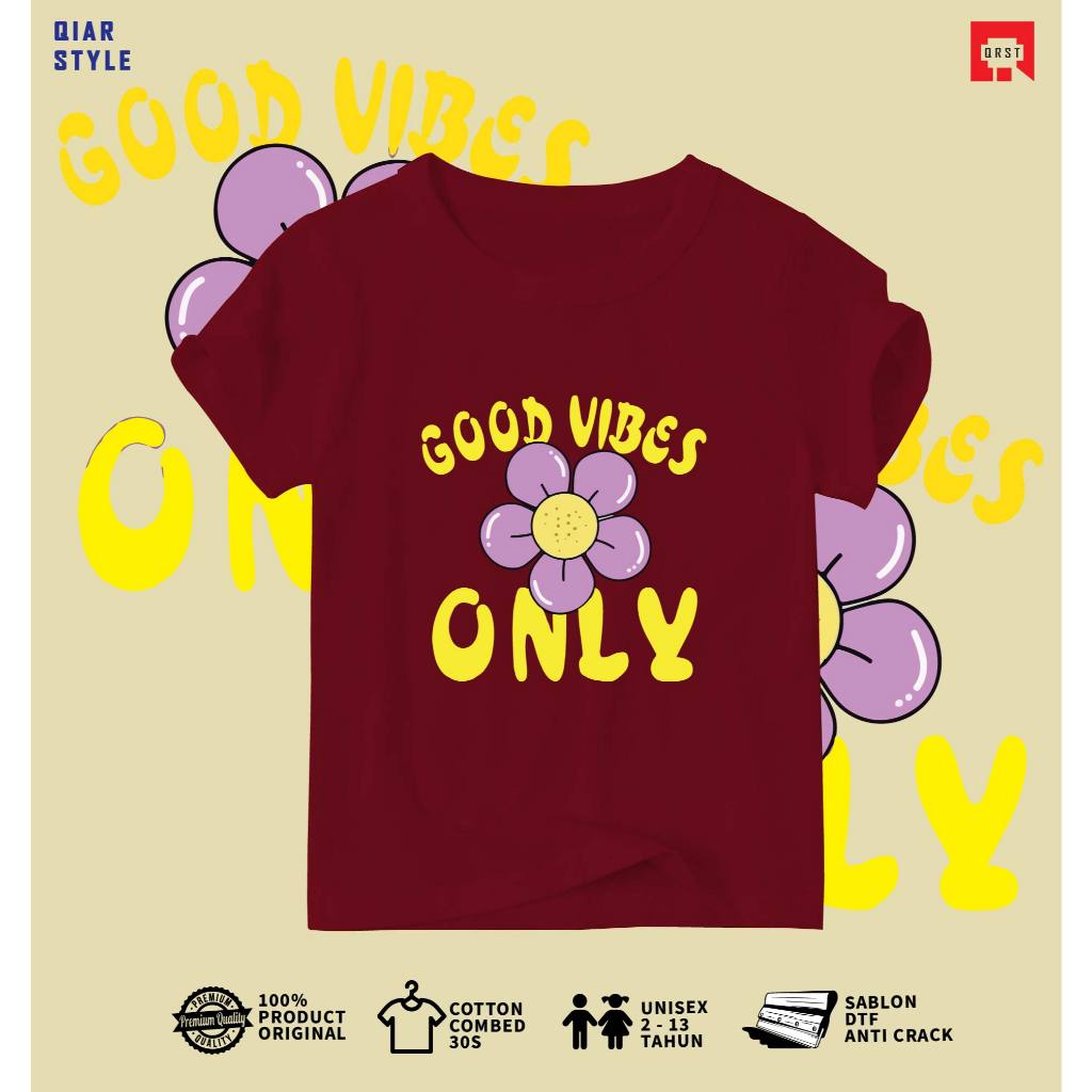 Baju Burgundi Kaos Anak gambar Bunga