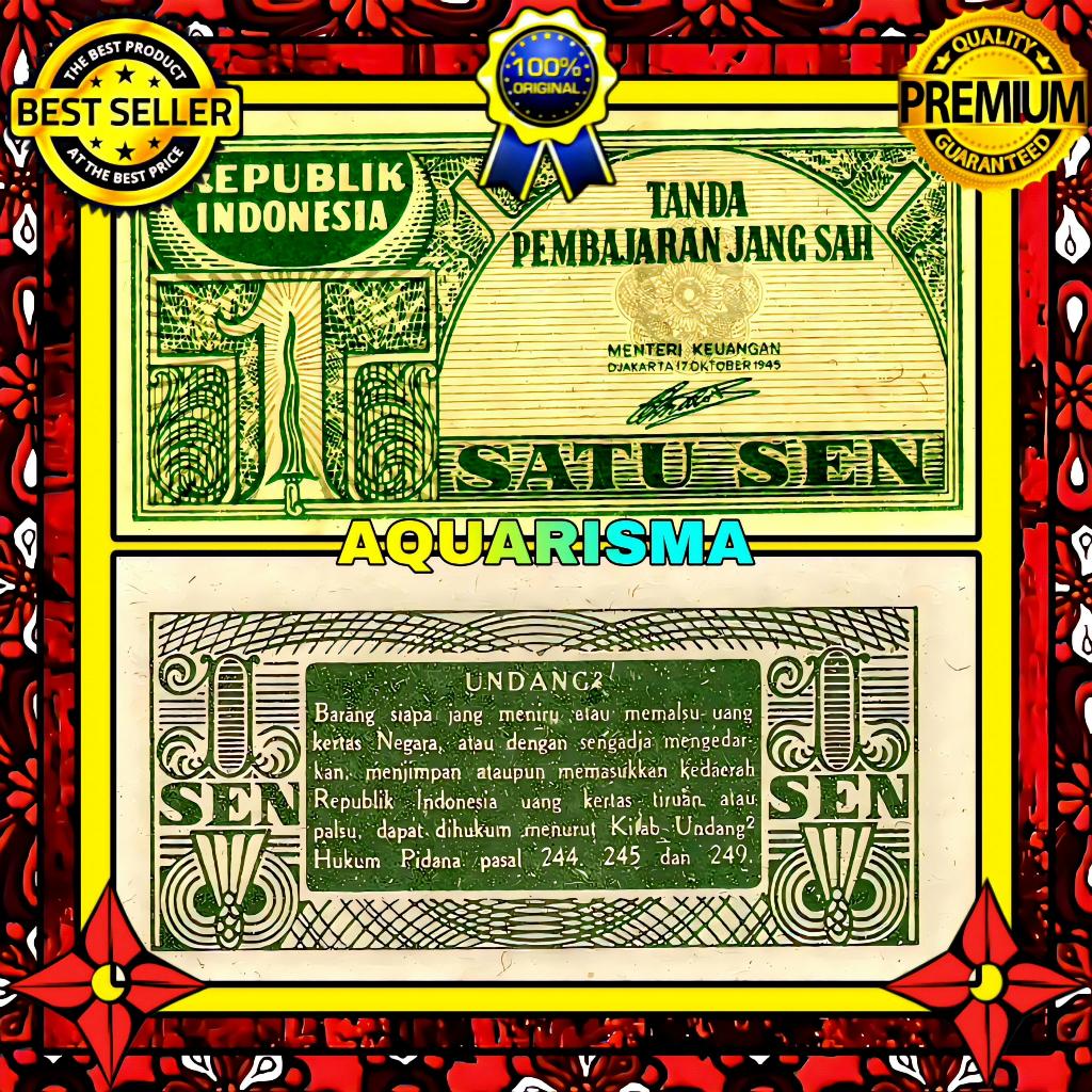 KOLEKSI NUMISMATIK - SOUVENIR UANG KUNO 1 SEN RUPIAH INDONESIA KERIS 1945