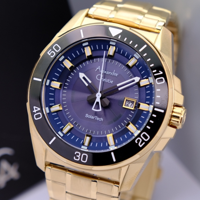 Alexandre Christie Pria Terbaru Solar Power Original Warna Gold - AC6680 All Stainless Steel