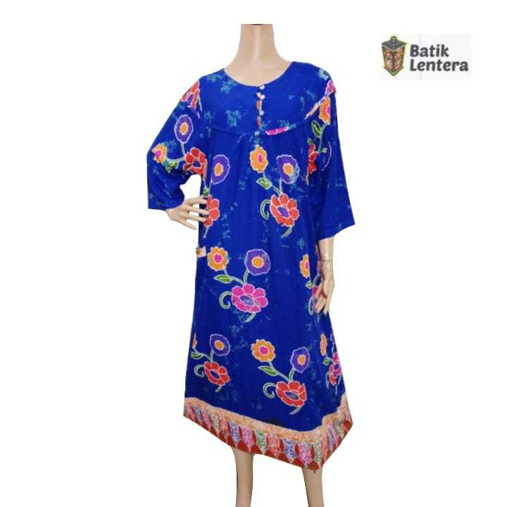Longdress Daster Panjang Semata Kaki Lentera Batik Busui Kancing Tangan 3/4 Motif Sunan Bunga Rayon 
