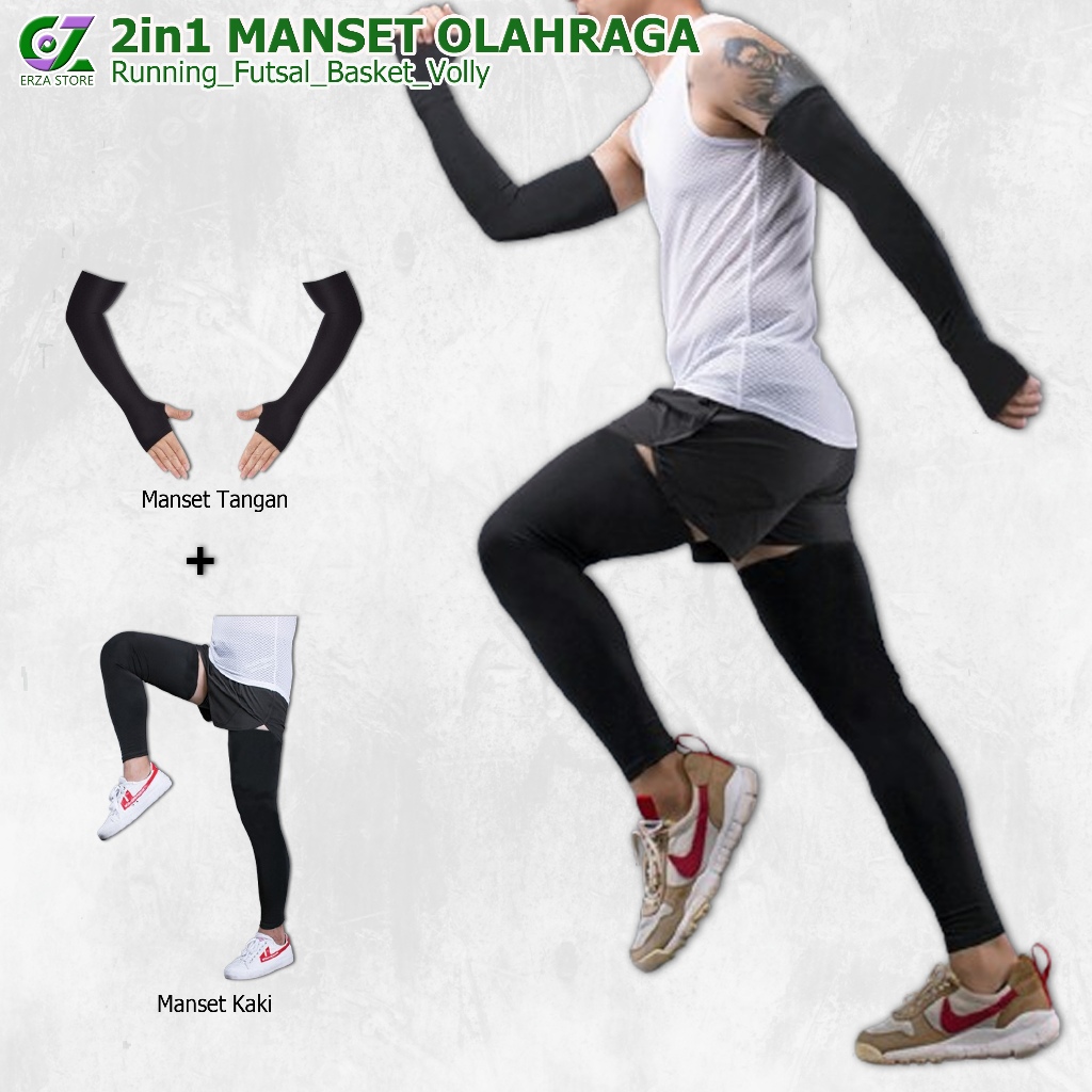 Setelan Manset Kaki Olahraga + Deker Lengan Tangan Panjang Pria Wanita