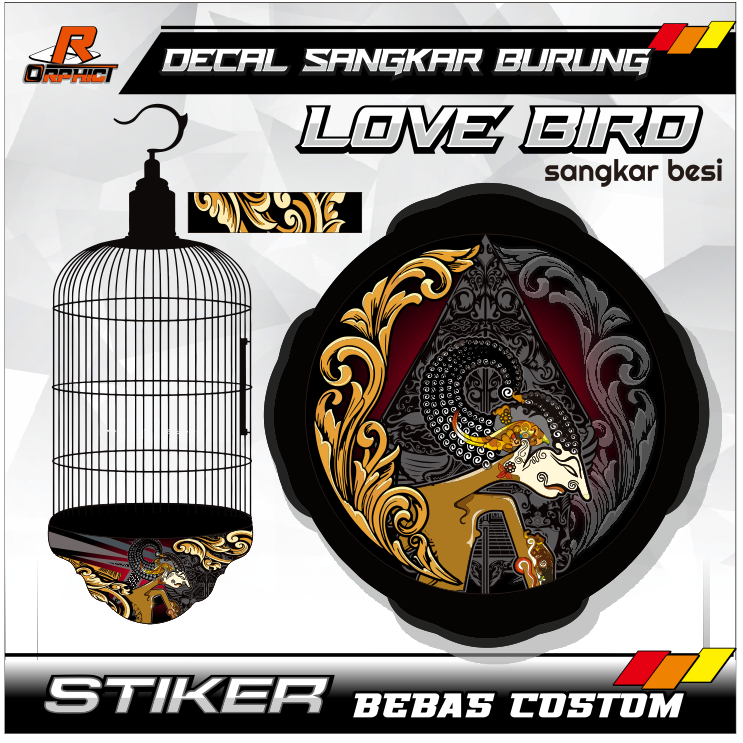 STICKER DECAL SANGKAR BURUNG wayang arjuna semar lovebird / KANDANG  LB PLECI stiker sangkar besi ||