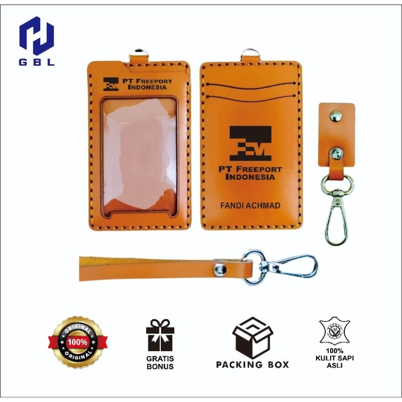 

Card holder/name tag/idcard/kulit asli Free Ukir nama/logo prusahaan/ Model 3 Lapis