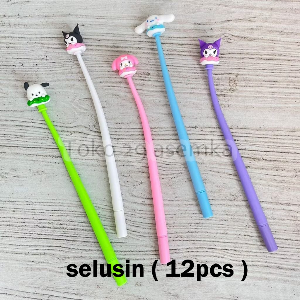 

12PCS-SELUSIN PULPEN GEL GOYANG SANRIO DONAT & KUROMI PEN PENA BOLPEN ALAT TULIS SEKOLAH