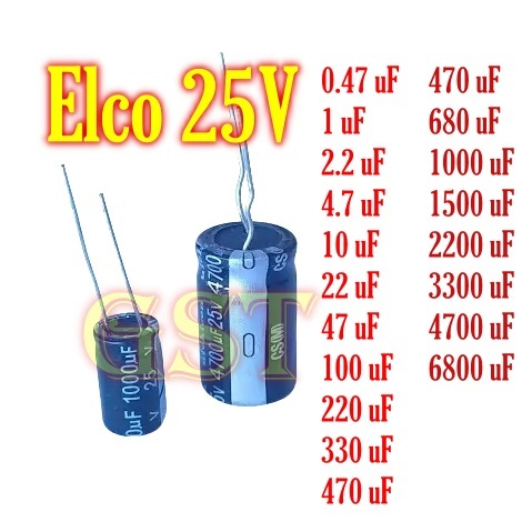 2-40Pcs kapasitor elco 25 volt 0.47 uF 1 uF 2.2 uF 4.7 uF 10 22 uF 47 100 220 330 470 680 1000 uF 15