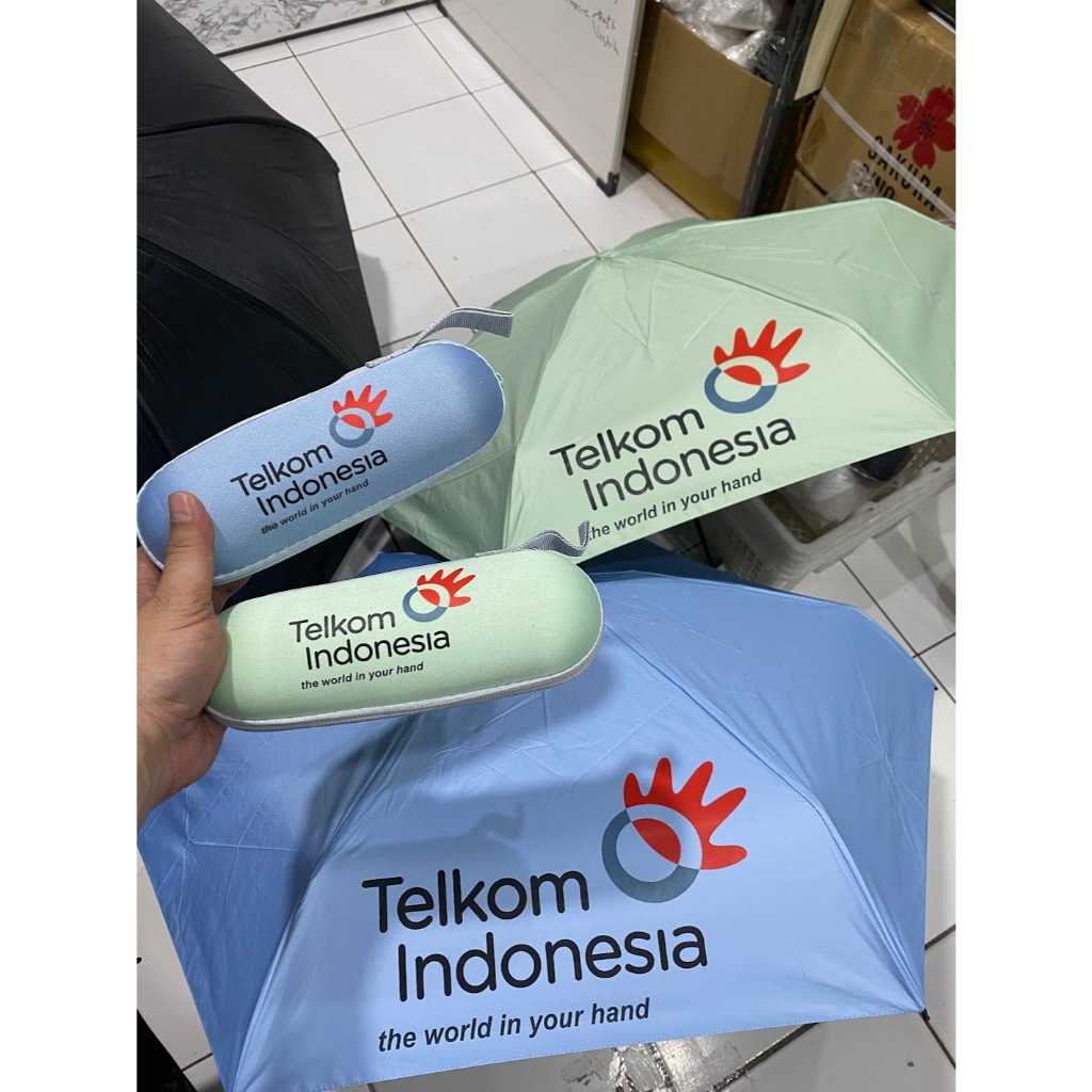 Payung Custom logo Telkom lipat 5 Mini souvenir marchandise promosi