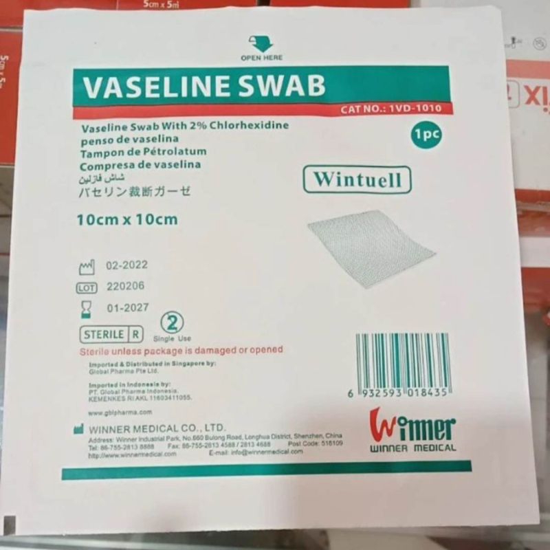 Wintuell Vaseline Swab 10cm x 10cm Kasa Jaring Antibiotik Steril Penutup Luka (1pcs)