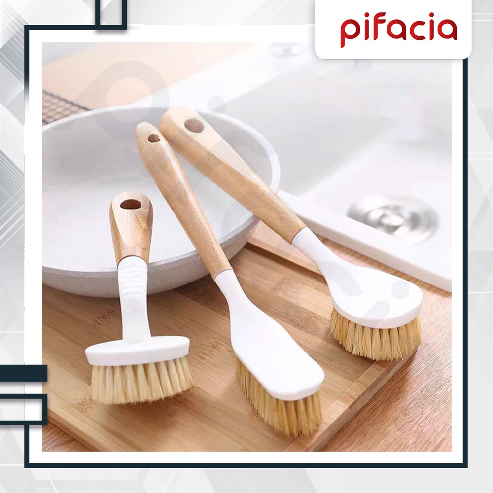 PIFACIA Sikat Dapur Aesthethic Gagang Kayu Alat Pembersih Wastafel Kompor Panci Toilet Brush Floor