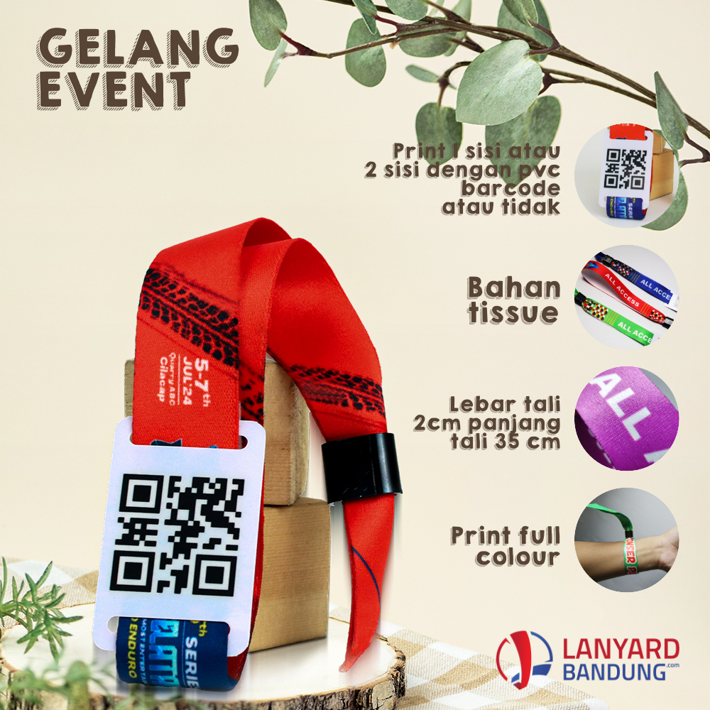 

Gelang Lanyard Event Custom 2cm | Wristband Lanyard Lock | Tiket Konser Lanyard Custom