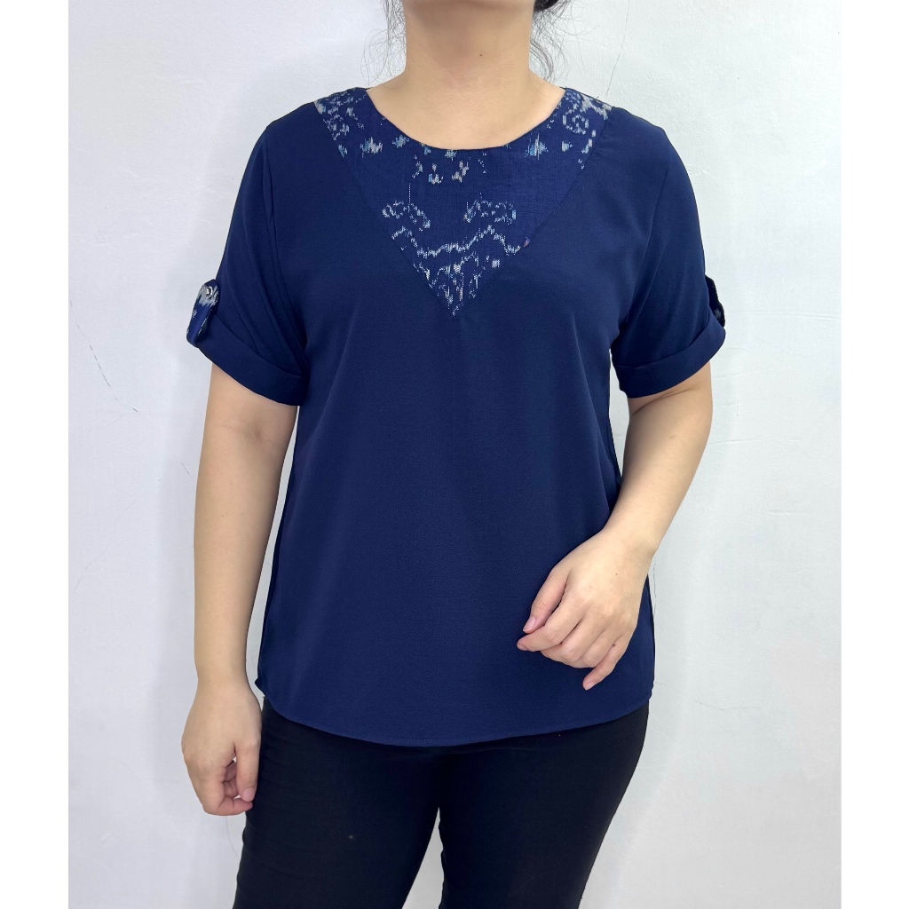 LVL - Blouse Wanita Kenny Kombinasi Batik Atasan Blus Cewek Jumbo Baju Fashion Model Baru Size L, XX