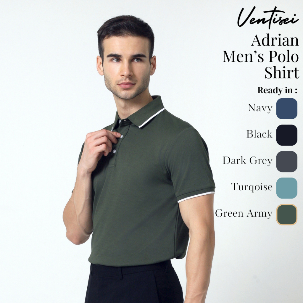Ventisei Adrian Polo Shirt Green Army / Kaos Polo Pria Hijau Tua / Kaos Polo Nylon Spandex Army
