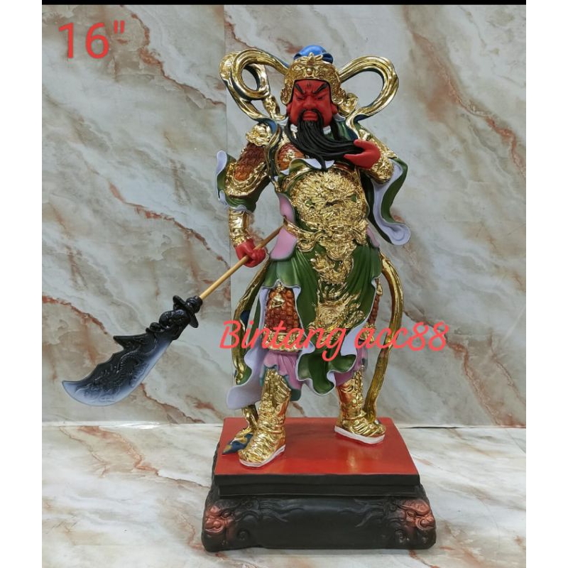patung dewa kwan kong / kwan kung / guan yu - berdiri - fiber - 16inch